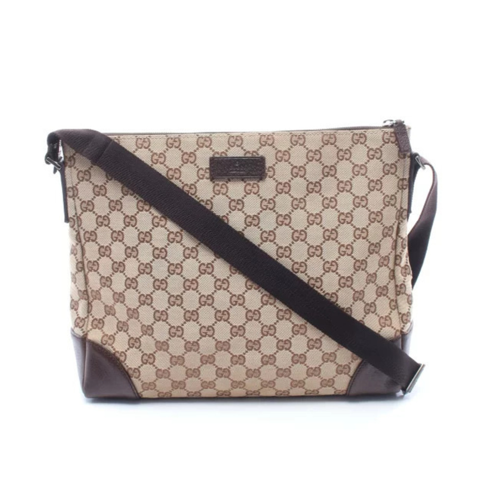 Gucci GG Canvas Shoulder Bag Leather Beige Cream Brown
